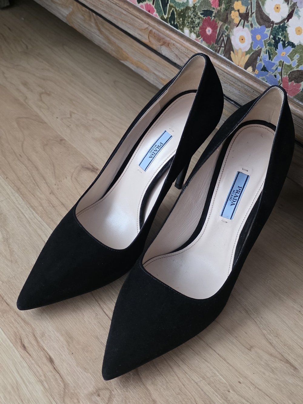 Prada Black Suede Pointed-Toe Pumps